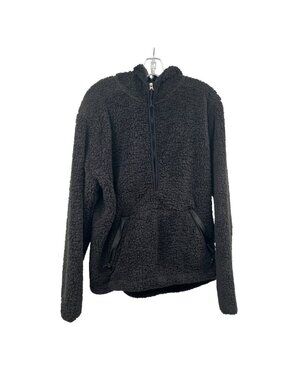 Lake & Trail Women Sherpa Hoodie 1/2 Zip Charcoal/Black Hooded Pockets Large